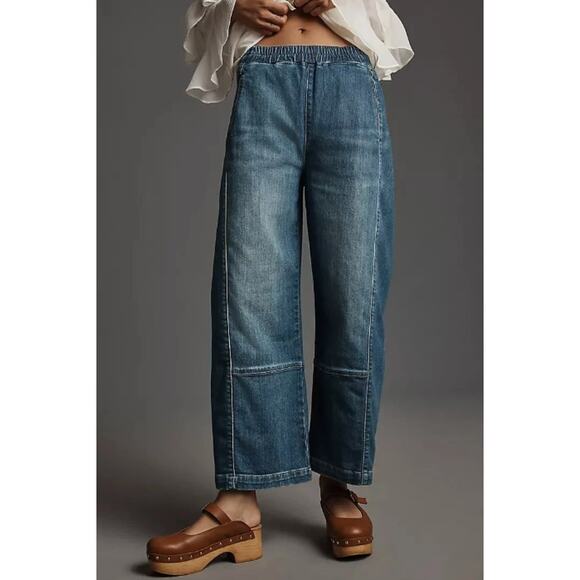 Pilcro Jean Medium The Izzie Relaxed Pull on Barrel Leg Blue Denim Casual Boho - Picture 3 of 16